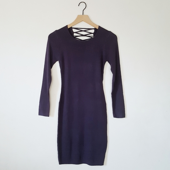 Grace Premium Rib Knit Lace Up Dress in Navy - Picture 2 of 8